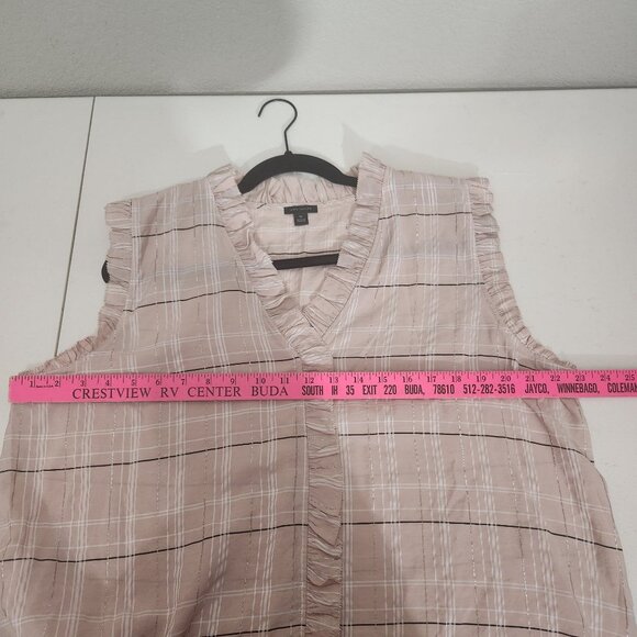 Ann Taylor Blouse XL Sleeveless Pink Plaid Ruffle Trim - Picture 6 of 10